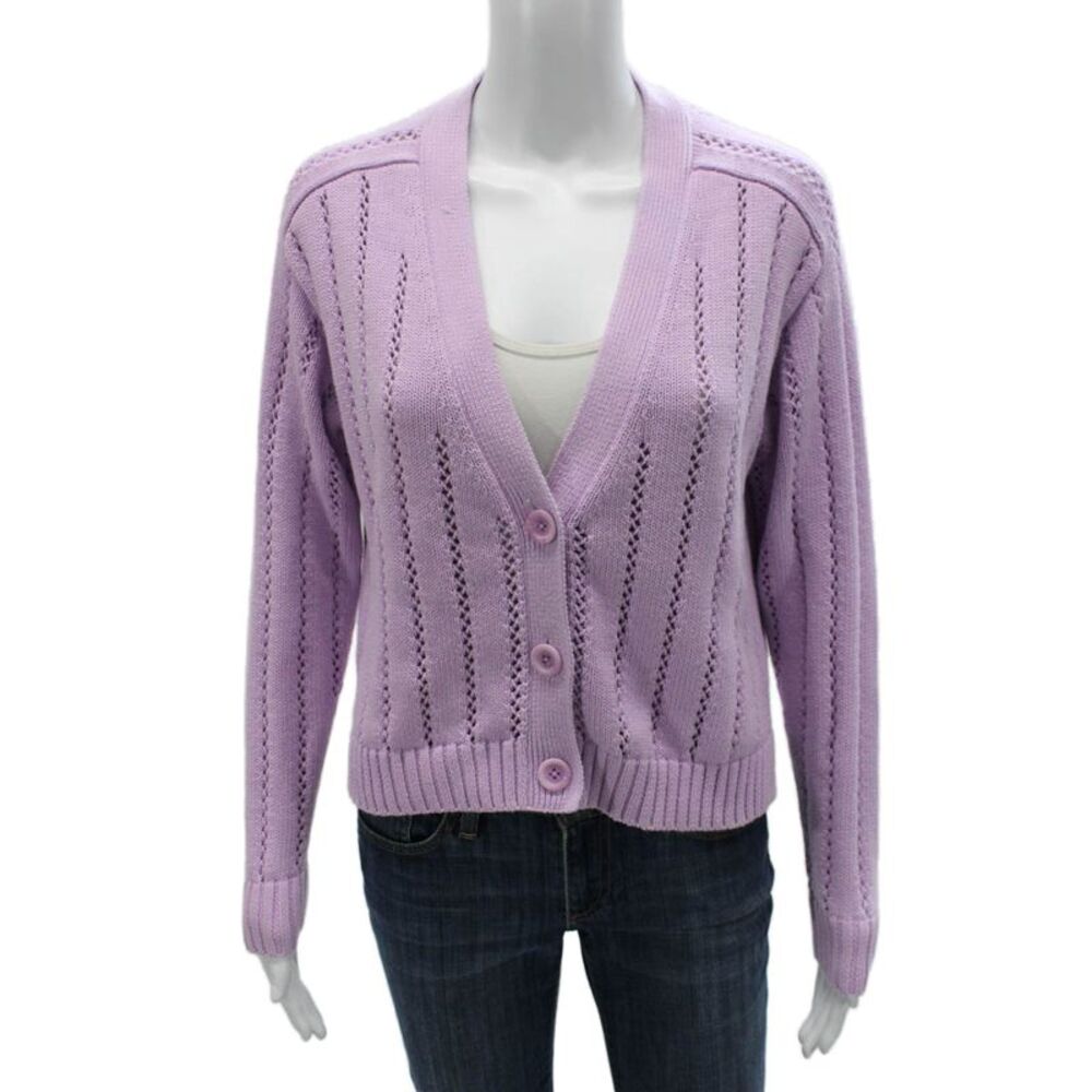 Cotton By Autumn Cashmere Women Purple Striped Cardigan V-Neck Size XS